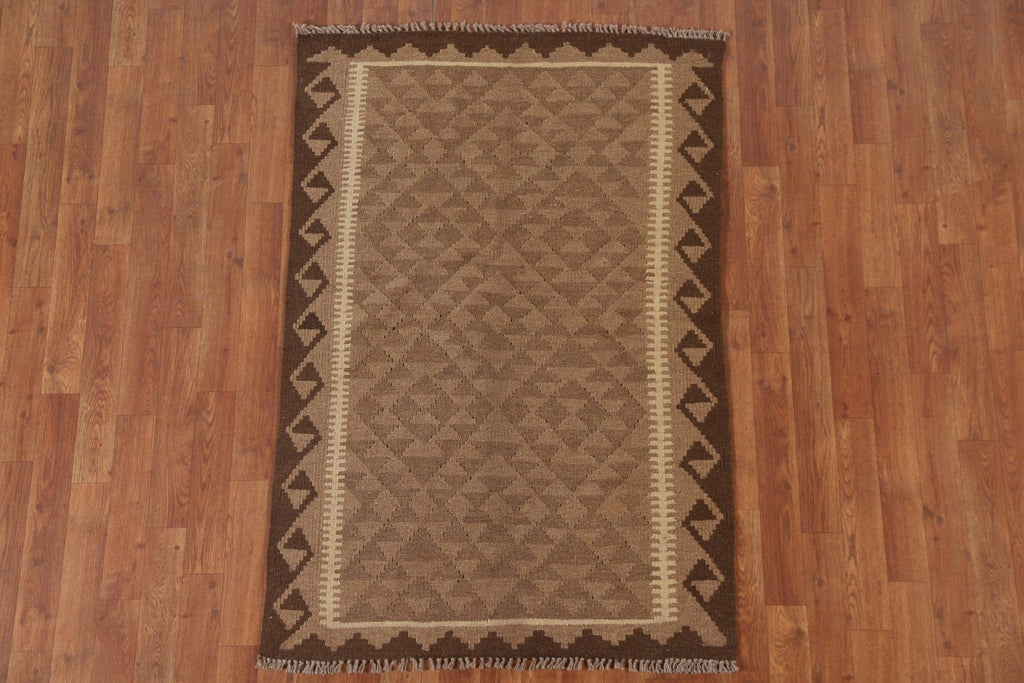 Reversible Kilim Brown Wool Area Rug 3x5