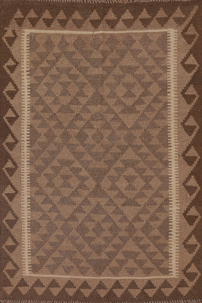 Brown Kilim Geometric Area Rug 3x5