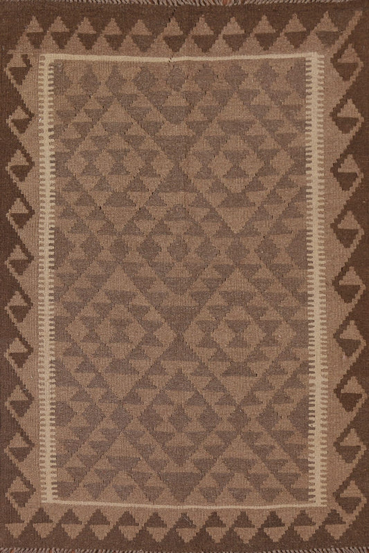 Brown Kilim Geometric Area Rug 3x5