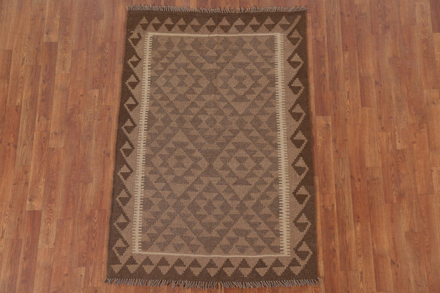 Brown Kilim Geometric Area Rug 3x5