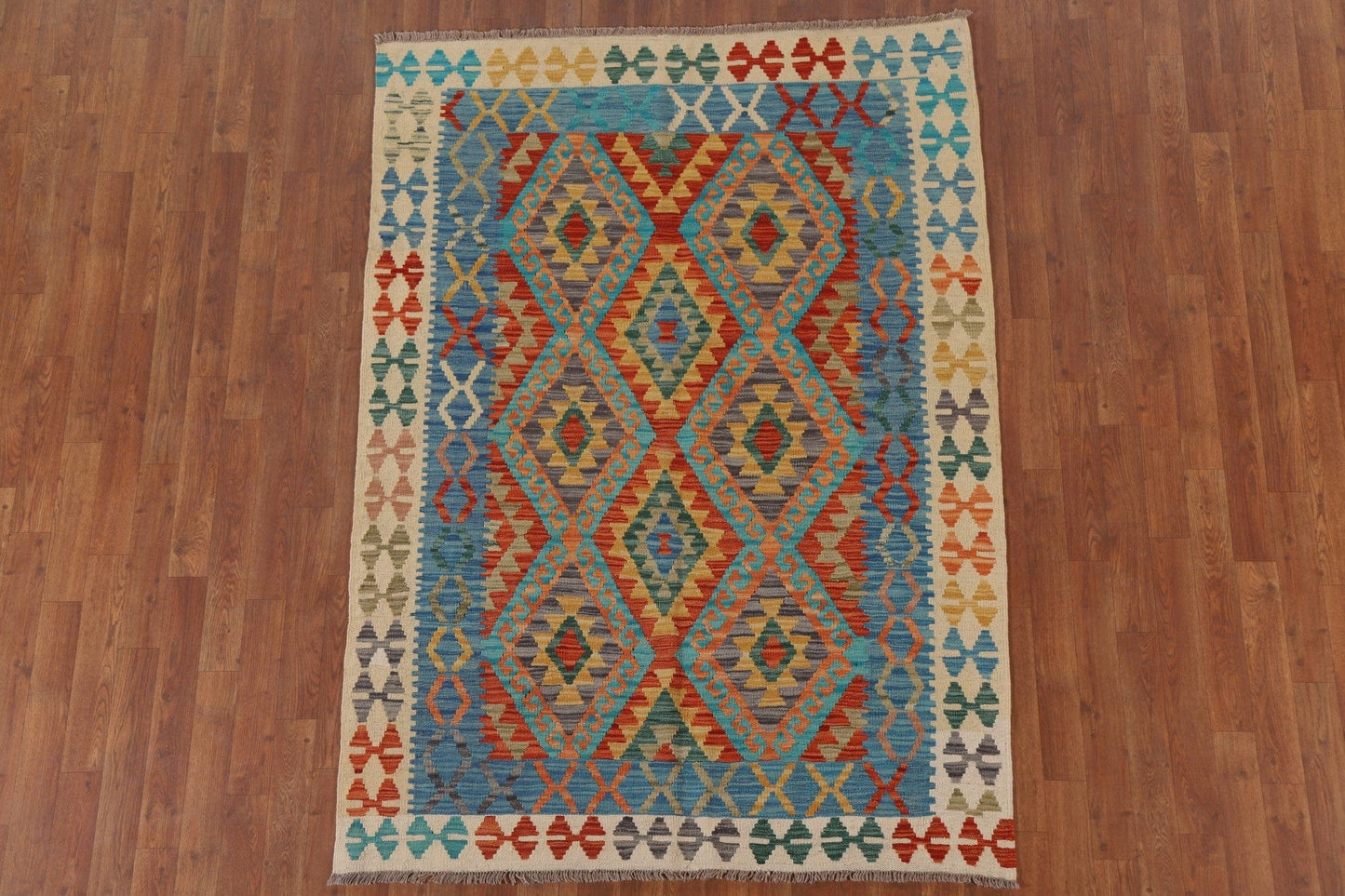 South-Western Kilim Wool Area Rug 5x6