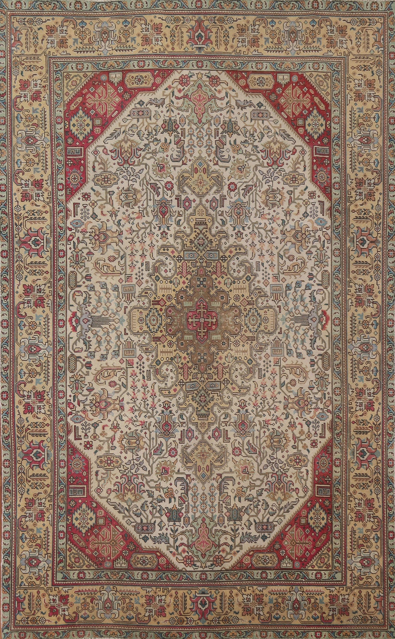 Ivory Wool Tabriz Persian Area Rug 6x9