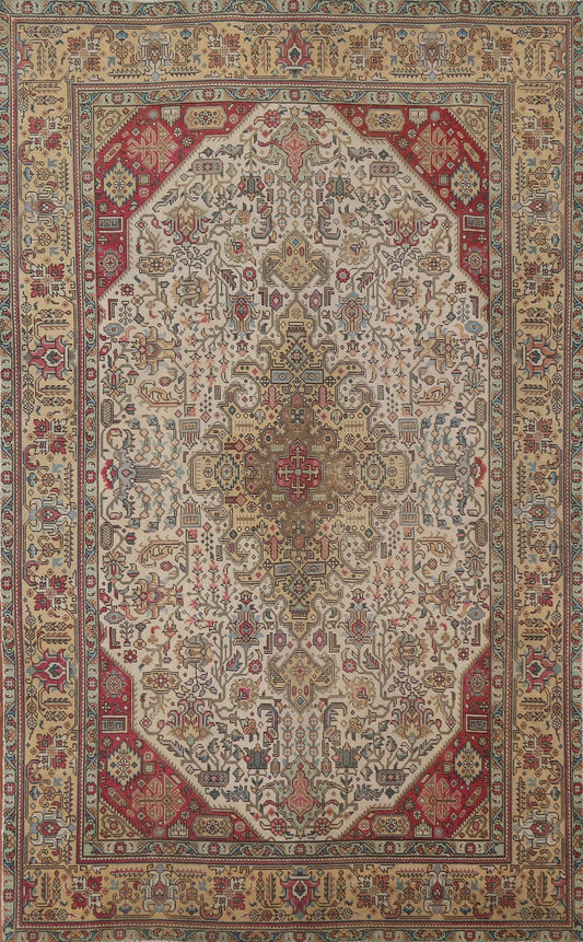 Ivory Wool Tabriz Persian Area Rug 6x9