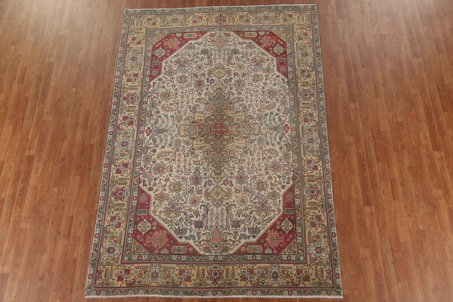 Ivory Wool Tabriz Persian Area Rug 6x9