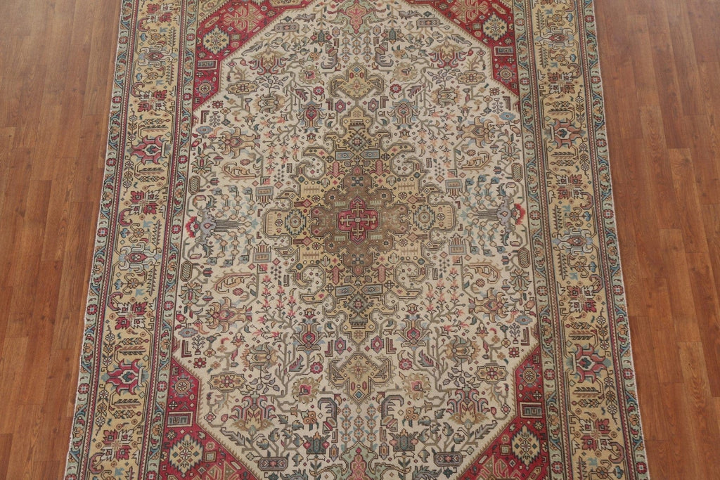 Ivory Wool Tabriz Persian Area Rug 6x9