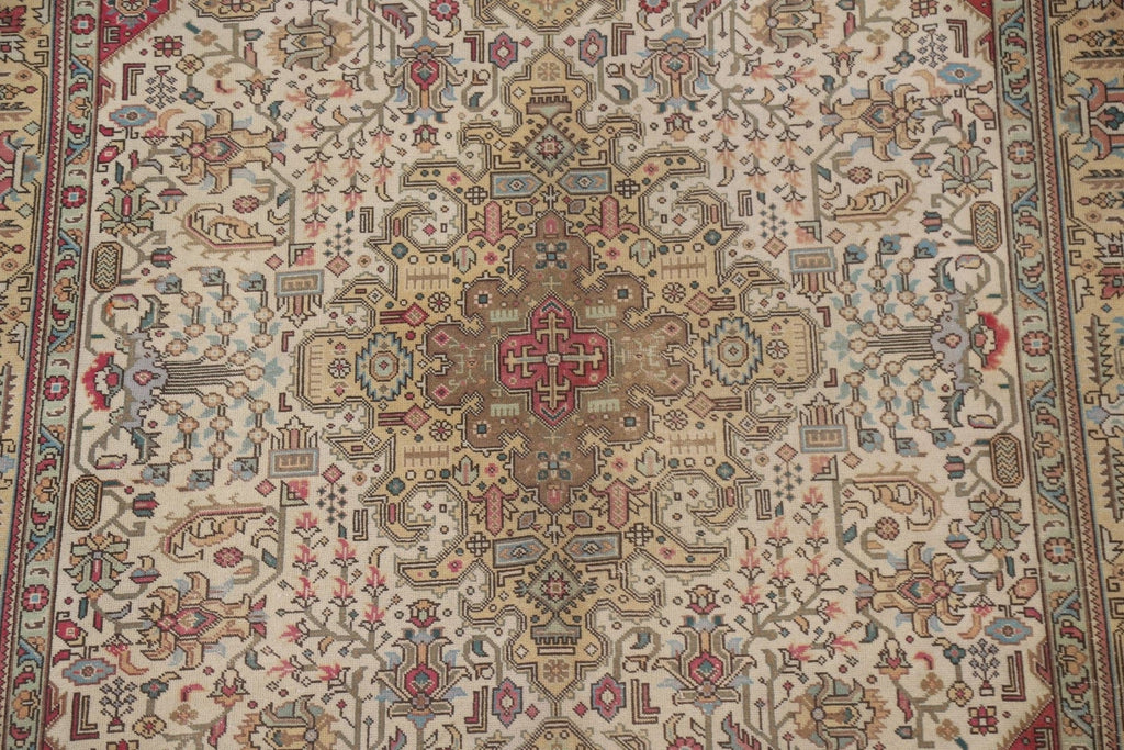 Ivory Wool Tabriz Persian Area Rug 6x9