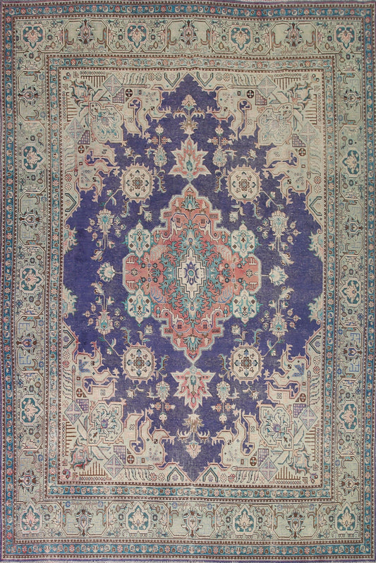 Vintage Blue Tabriz Persian Area Rug 10x13