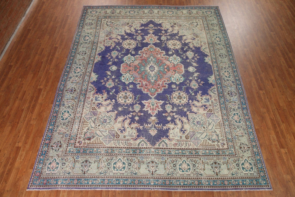 Vintage Blue Tabriz Persian Area Rug 10x13