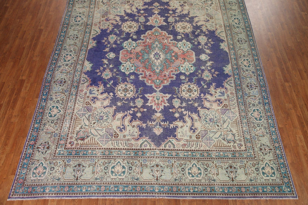 Vintage Blue Tabriz Persian Area Rug 10x13