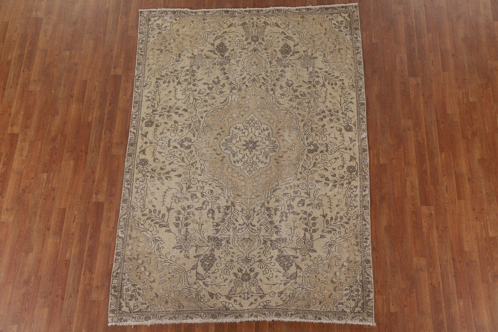 Distressed Wool Tabriz Persian Area Rug 6x8