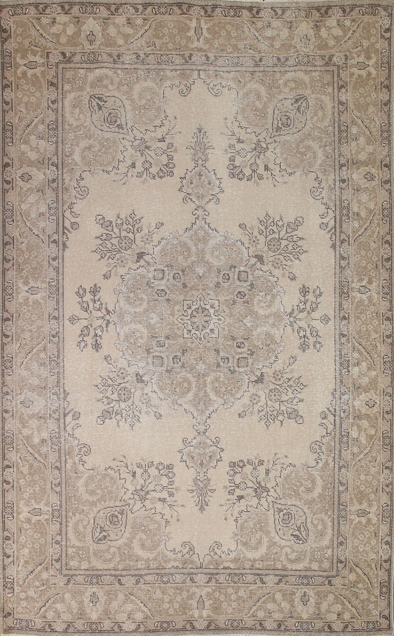 Distressed Ivory Tabriz Persian Area Rug 7x9