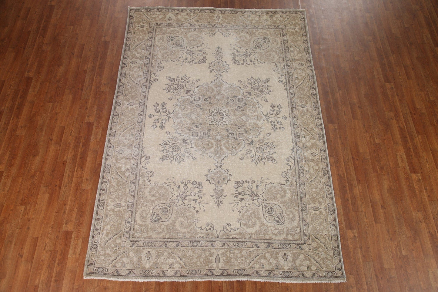 Distressed Ivory Tabriz Persian Area Rug 7x9