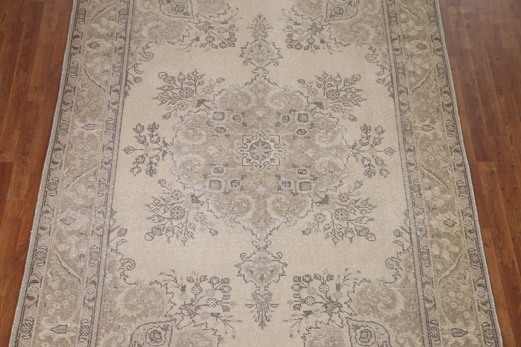 Distressed Ivory Tabriz Persian Area Rug 7x9