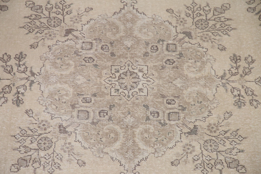 Distressed Ivory Tabriz Persian Area Rug 7x9