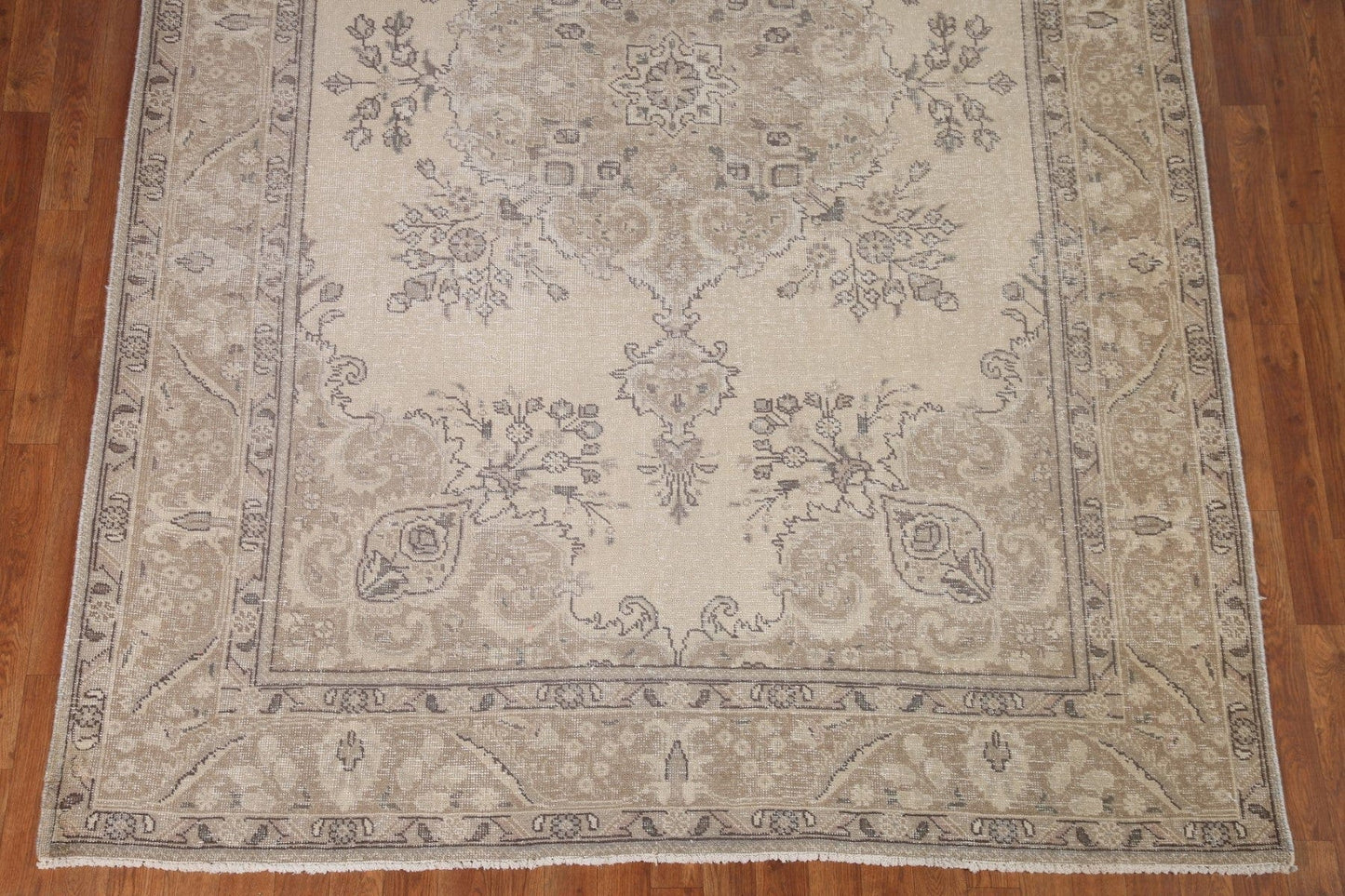 Distressed Ivory Tabriz Persian Area Rug 7x9