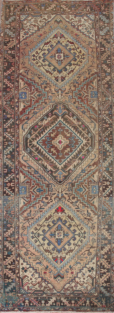 Geometric Heriz Persian Runner Rug 4x11