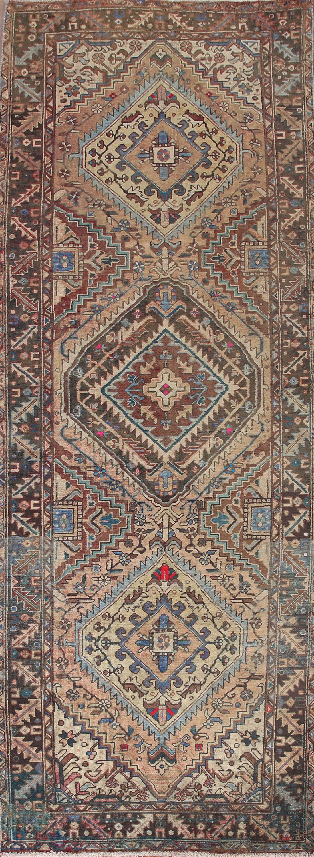 Geometric Heriz Persian Runner Rug 4x11