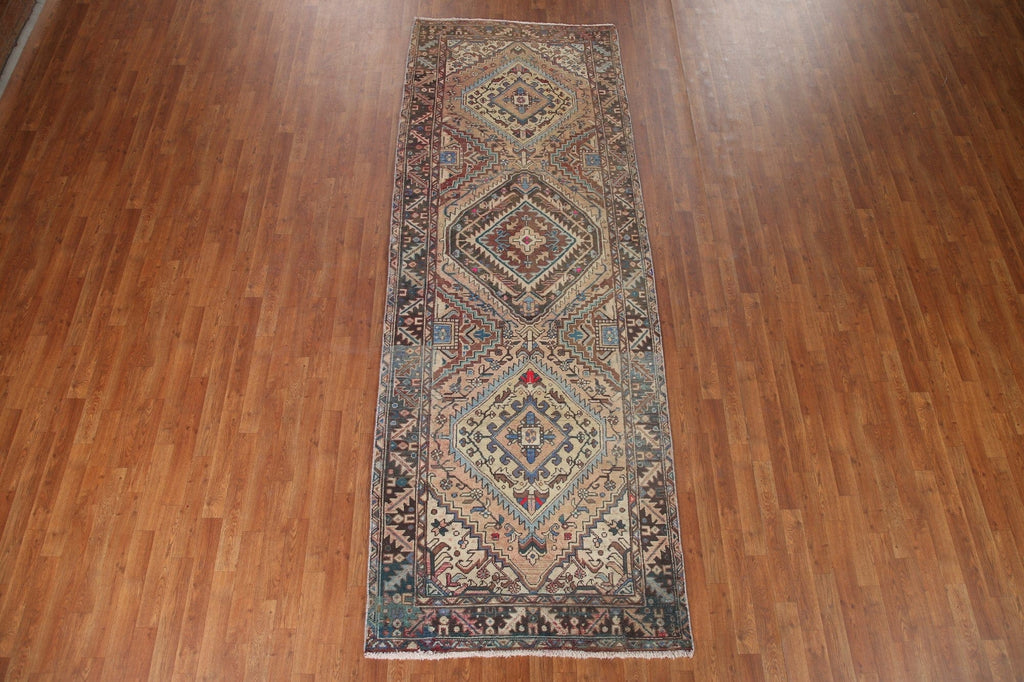 Geometric Heriz Persian Runner Rug 4x11