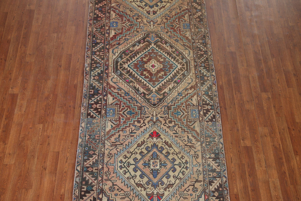 Geometric Heriz Persian Runner Rug 4x11