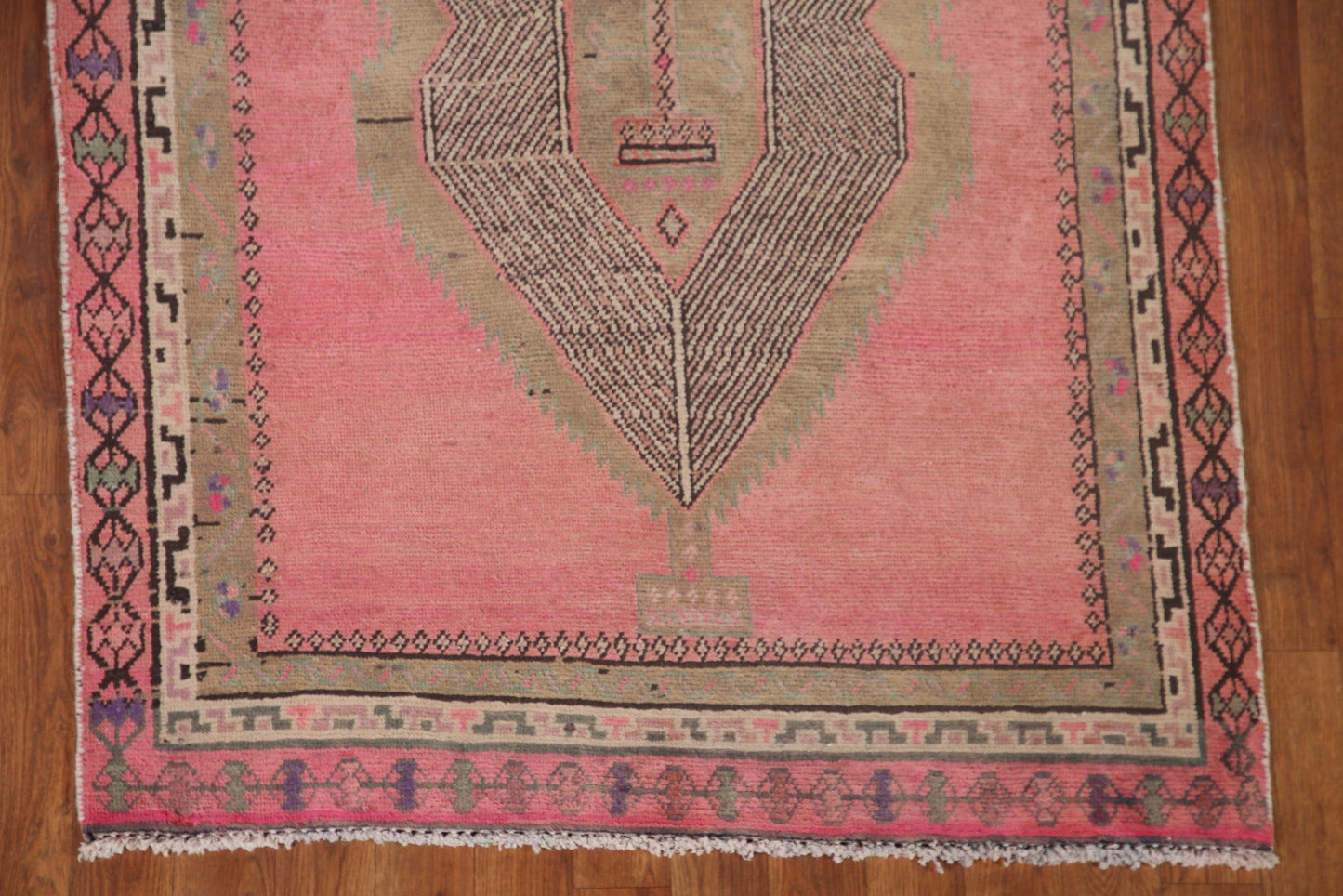 Pink Geometric Sirjan Persian Runner Rug 3x12