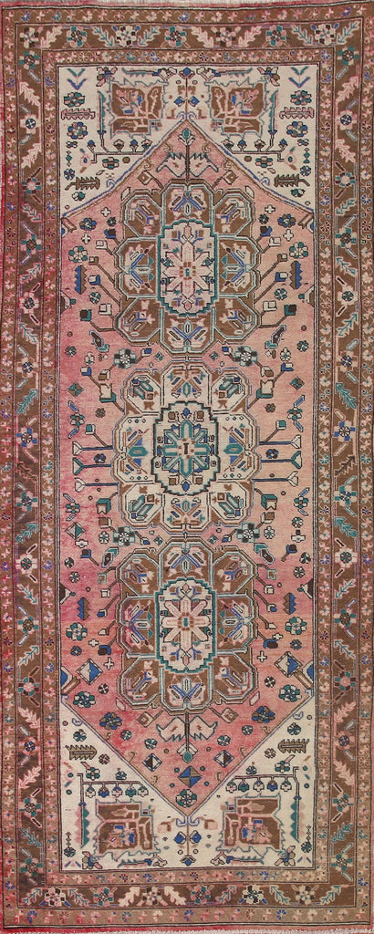 Pink Geometric Heriz Persian Runner Rug 4x10