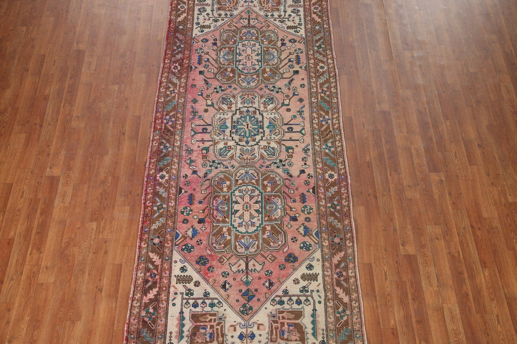 Pink Geometric Heriz Persian Runner Rug 4x10