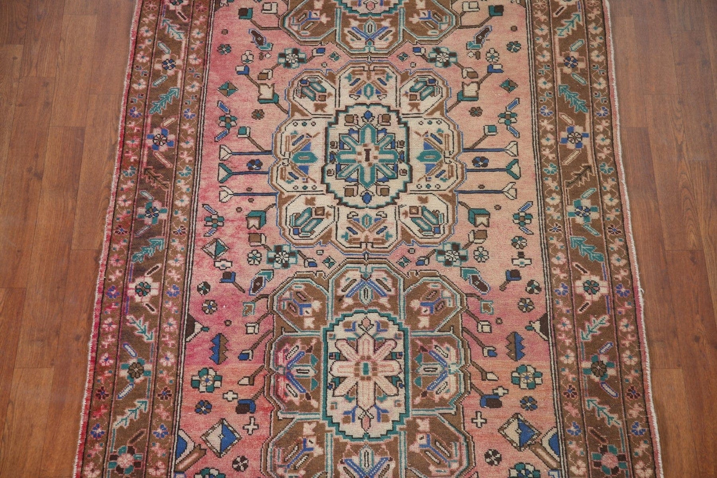 Pink Geometric Heriz Persian Runner Rug 4x10