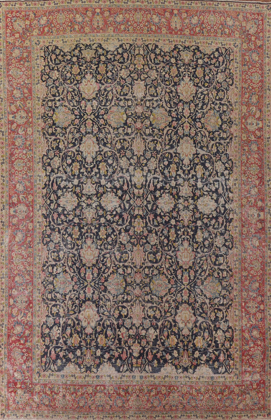 Navy Blue Floral Kerman Persian Area Rug 10x13