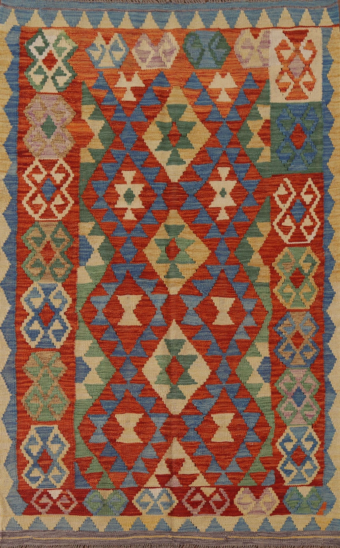 South-Western Kilim Wool Area Rug 4x7