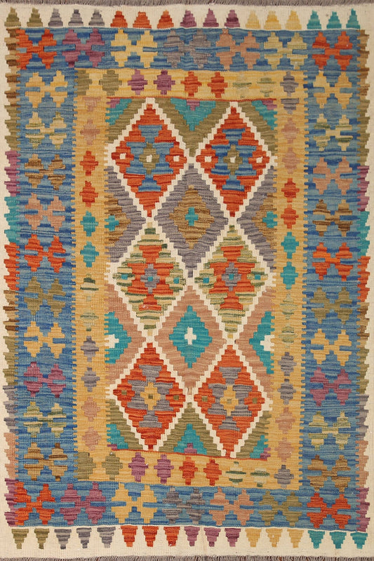 Colorful Wool Kilim Reversible Area Rug 4x6