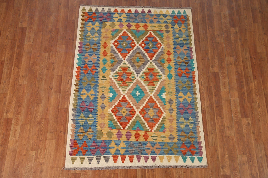 Colorful Wool Kilim Reversible Area Rug 4x6