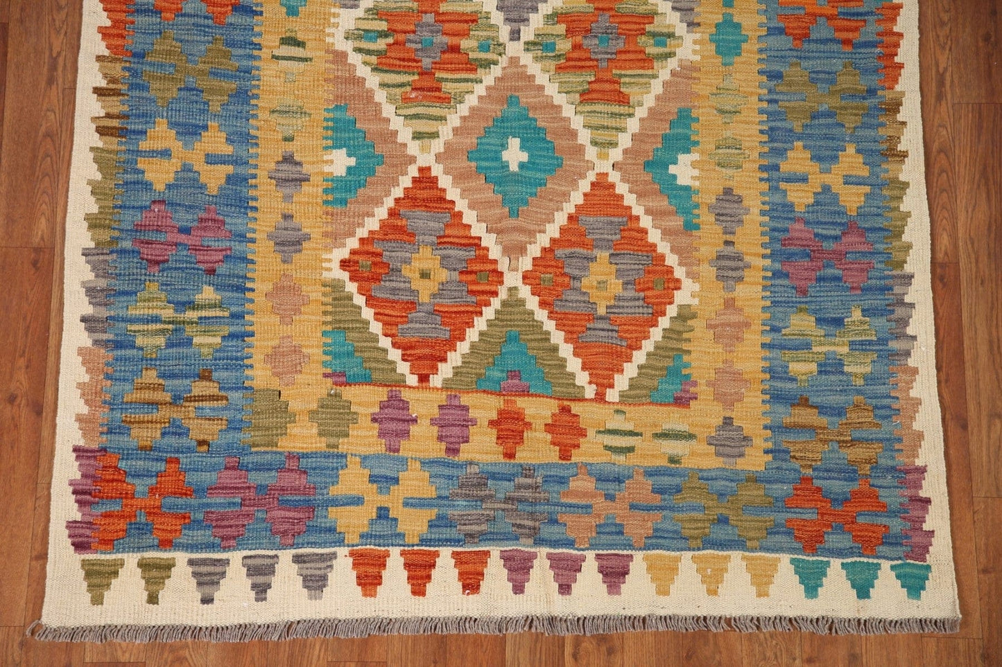 Colorful Wool Kilim Reversible Area Rug 4x6