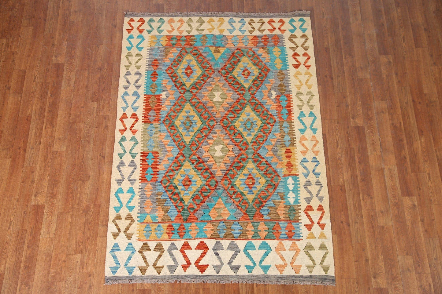 South-Western Wool Kilim Area Rug 4x6