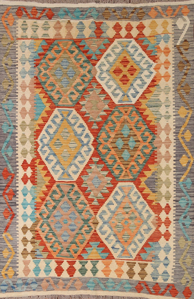 Reversible Kilim Wool Area Rug 4x6