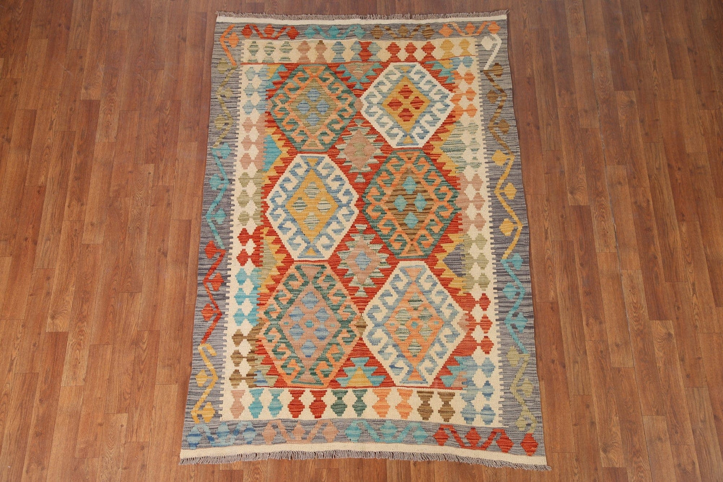 Reversible Kilim Wool Area Rug 4x6