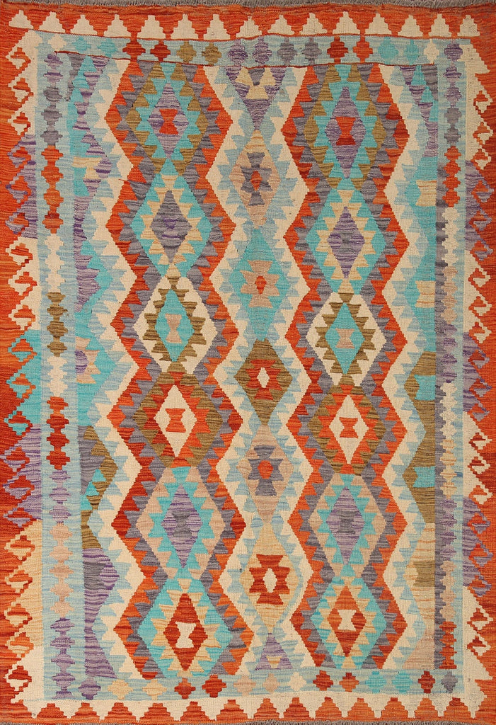 Geometric Kilim Wool Area Rug 5x7