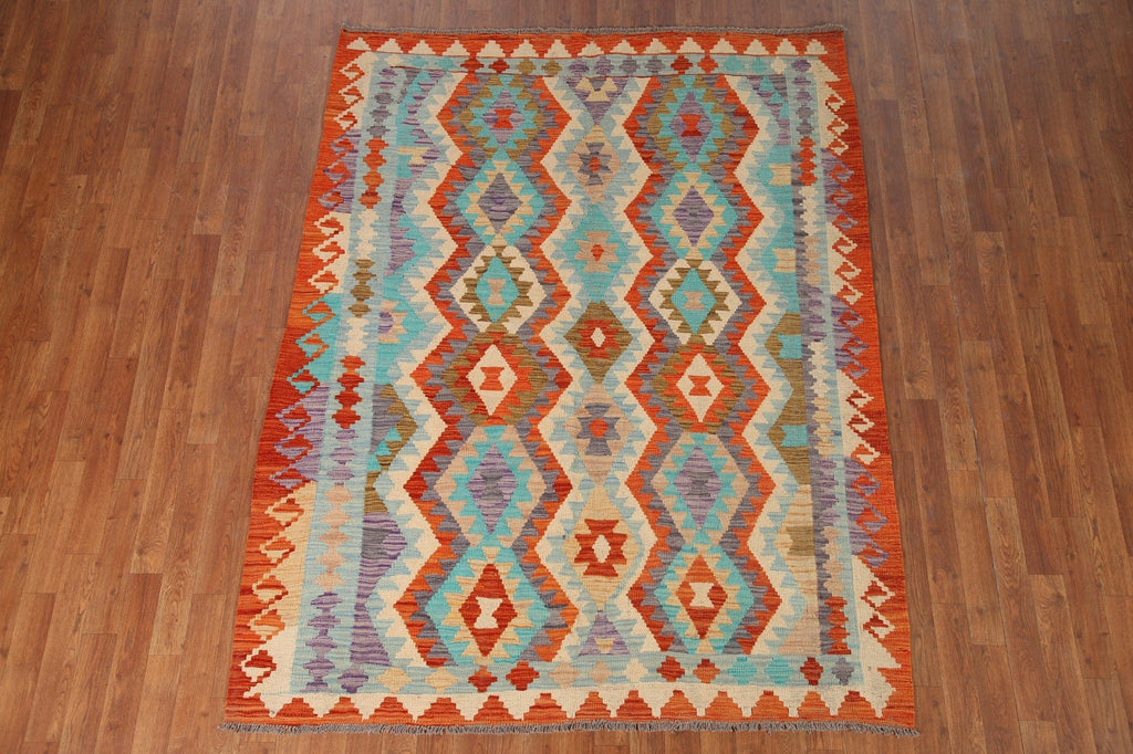 Geometric Kilim Wool Area Rug 5x7