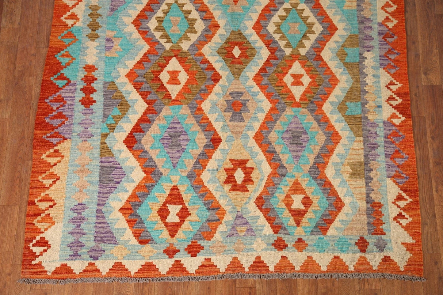 Geometric Kilim Wool Area Rug 5x7