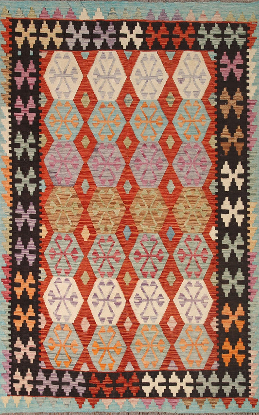 Geometric Kilim Wool Area Rug 6x8