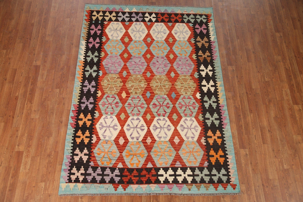 Geometric Kilim Wool Area Rug 6x8