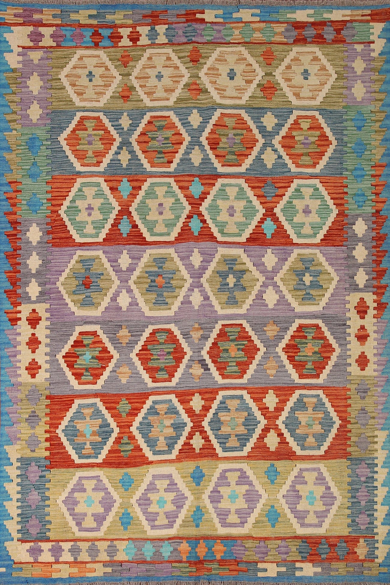 All-Over Geometric Kilim Wool Area Rug 6x8