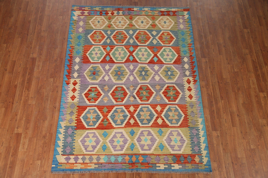 All-Over Geometric Kilim Wool Area Rug 6x8