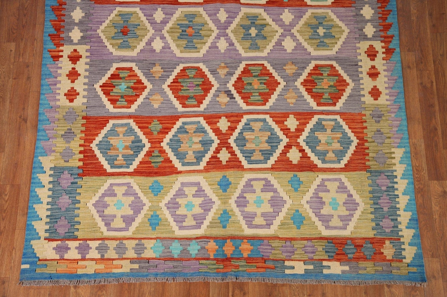 All-Over Geometric Kilim Wool Area Rug 6x8