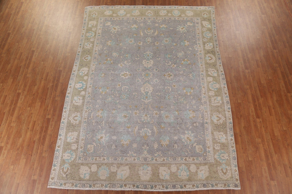 Gray Distressed Tabriz Persian Area Rug 9x13