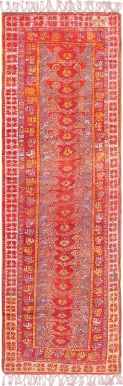 Antique Oushak Collection Purple Lamb's Wool Area Rug- 4' 0" X 12' 5"