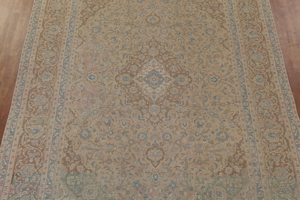 Muted Distressed Kashan Persian Area Rug 9x13