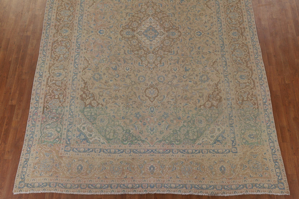 Muted Distressed Kashan Persian Area Rug 9x13