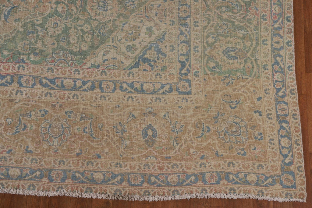 Muted Distressed Kashan Persian Area Rug 9x13