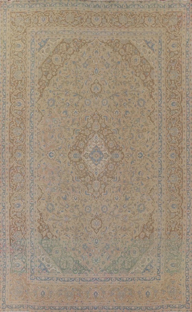 Muted Distressed Kashan Persian Area Rug 9x13