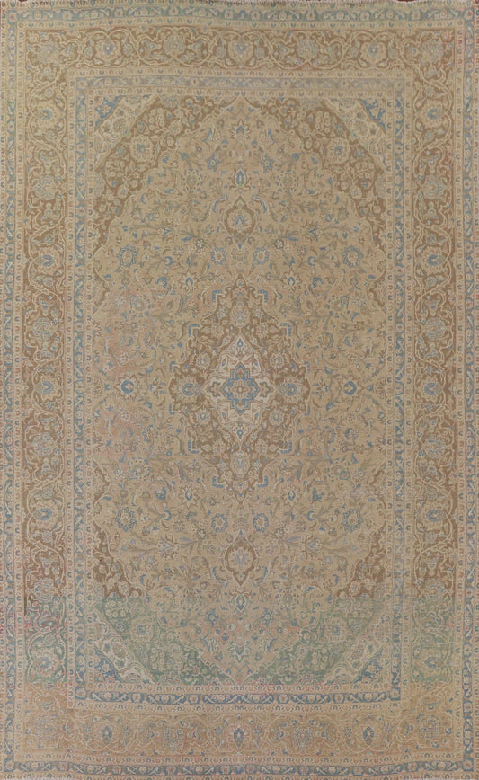 Muted Distressed Kashan Persian Area Rug 9x13